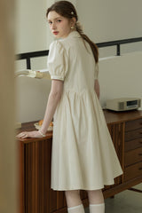 Suit Collar Puff Sleeve Midi Dress