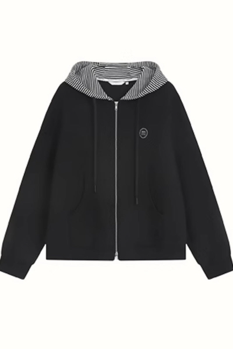 Check Patchwork Hooded Sweatshirt Jacket