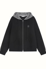 Check Patchwork Hooded Sweatshirt Jacket