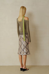 Slanted Shoulder Contrast Panel Knit Top