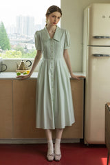 French Puff Sleeve Waist Shirt Dress