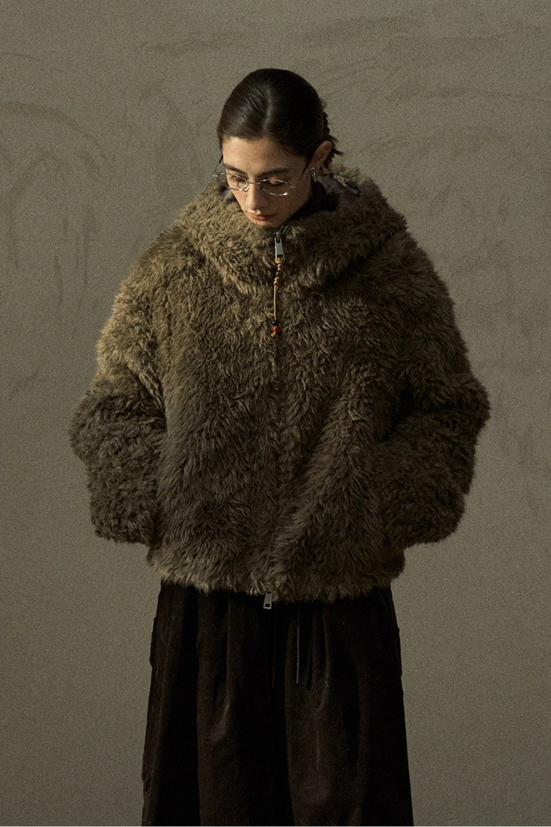 Curly Hooded Plush Jacket