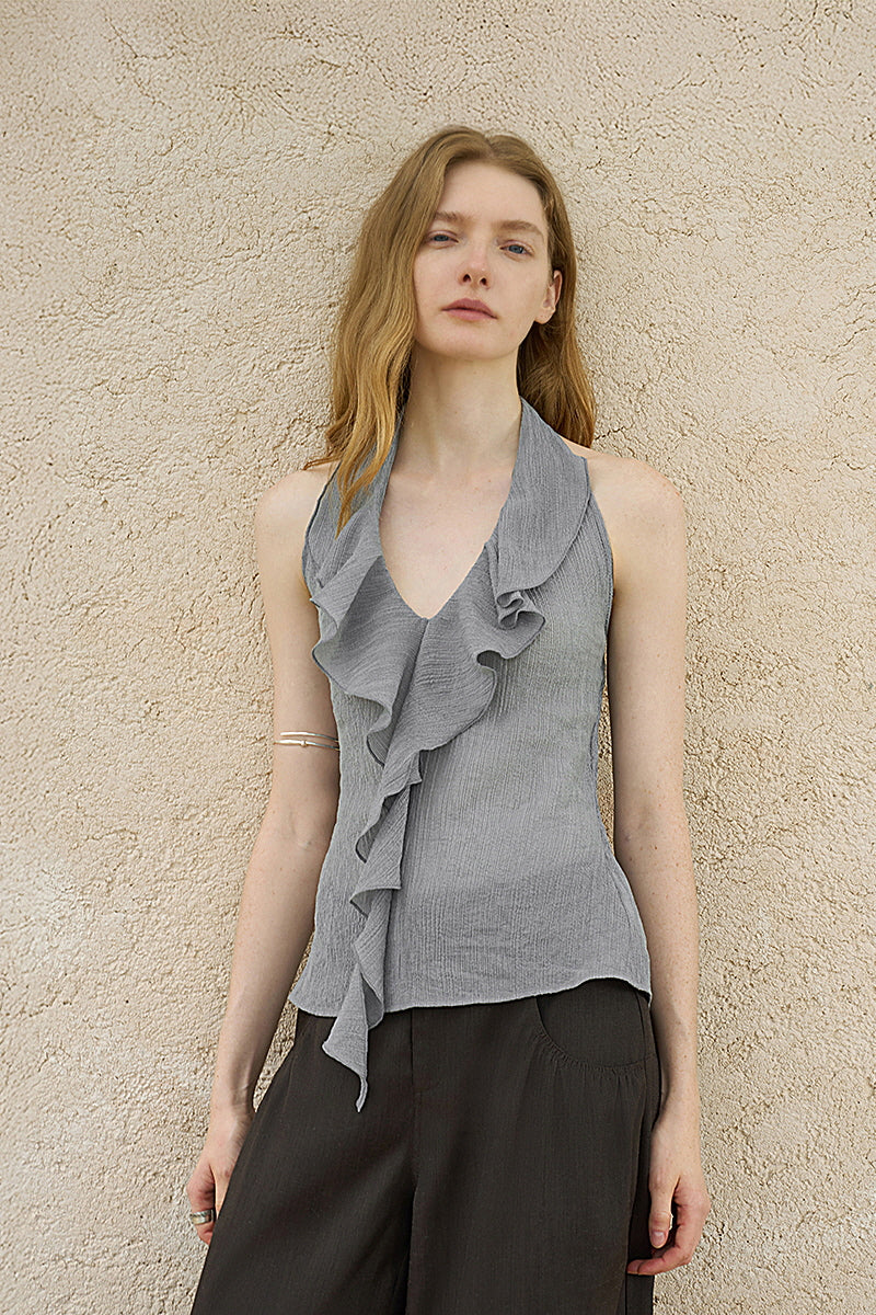Ruffle Halterneck Backless Vest