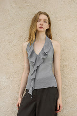 Ruffle Halterneck Backless Vest