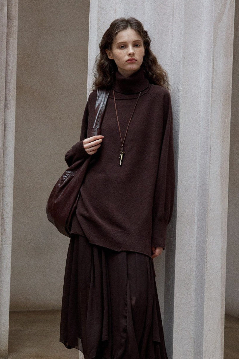 Lazy Turtleneck Asymmetrical Pullover Top