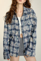 Tie-Dye Tassel Check Long-Sleeved Shirt