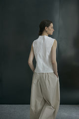 French Stand Collar Sleeveless Blouse