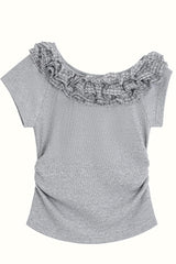 Korean Slim Off-Shoulder Ruffle Shirt