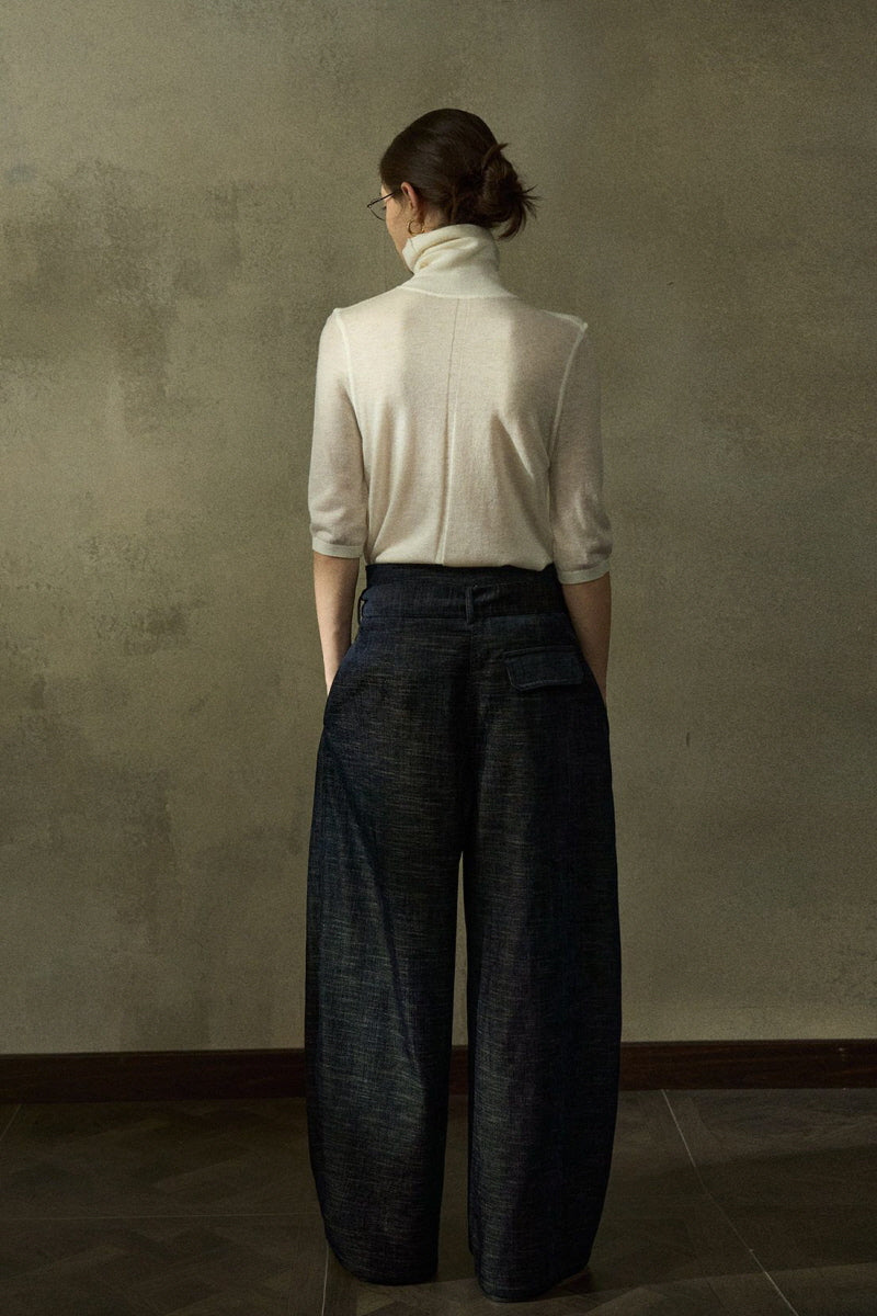 Adjustable-Strap Two-Tone Loose Slacks