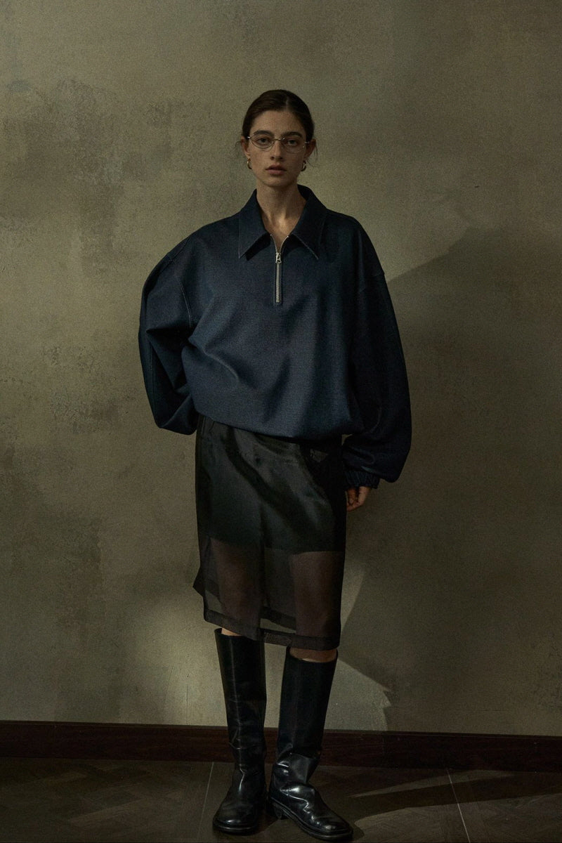 Lapel Loose Dropped Shoulder Sweatshirt