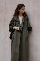 Bat Sleeve Stand-Up Collar Loose Long Trench Coat
