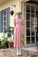 Folded Placket Tie Waist Casual Dress
