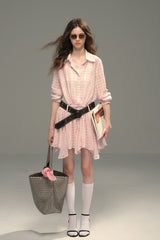 Pleated Check Flare Shirt Dress