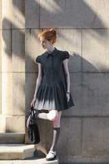 Diagonal Placket Puff Sleeve Shirt Dress