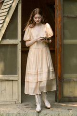 V-Neck Balloon Sleeve Cake Dress
