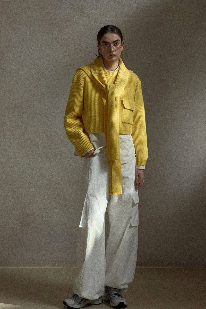 Pit Stripe Ribbed Hooded Scarf Top