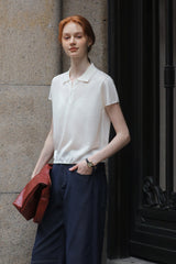 Polo Neck Loose Short Sleeve Top