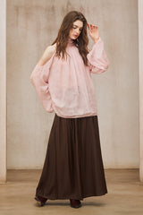Pleated High-Waist Midi Skirt
