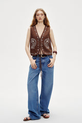 Three-Dimensional Embroidery V-Neck Vest Top