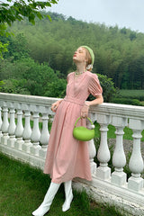 Folded Placket Tie Waist Casual Dress