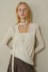 Draped Overlapping Mesh Wrap Top