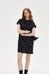 Asymmetric Button Stand Collar Mini Dress