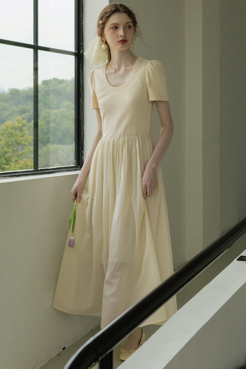 French Vintage U-Neck Slim Dress
