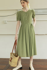 French Vintage Crew Neck Pleated Skirt Dress