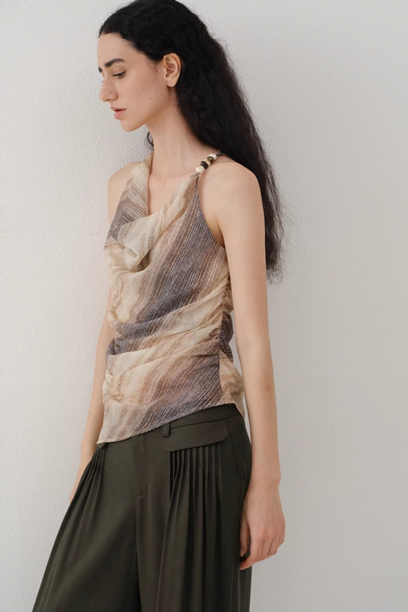 Gradient Stripe Asymmetrical Beaded Suspender Top