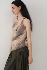 Gradient Stripe Asymmetrical Beaded Suspender Top