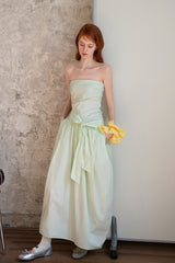 Green Irregular Tie Bow Bandeau Dress