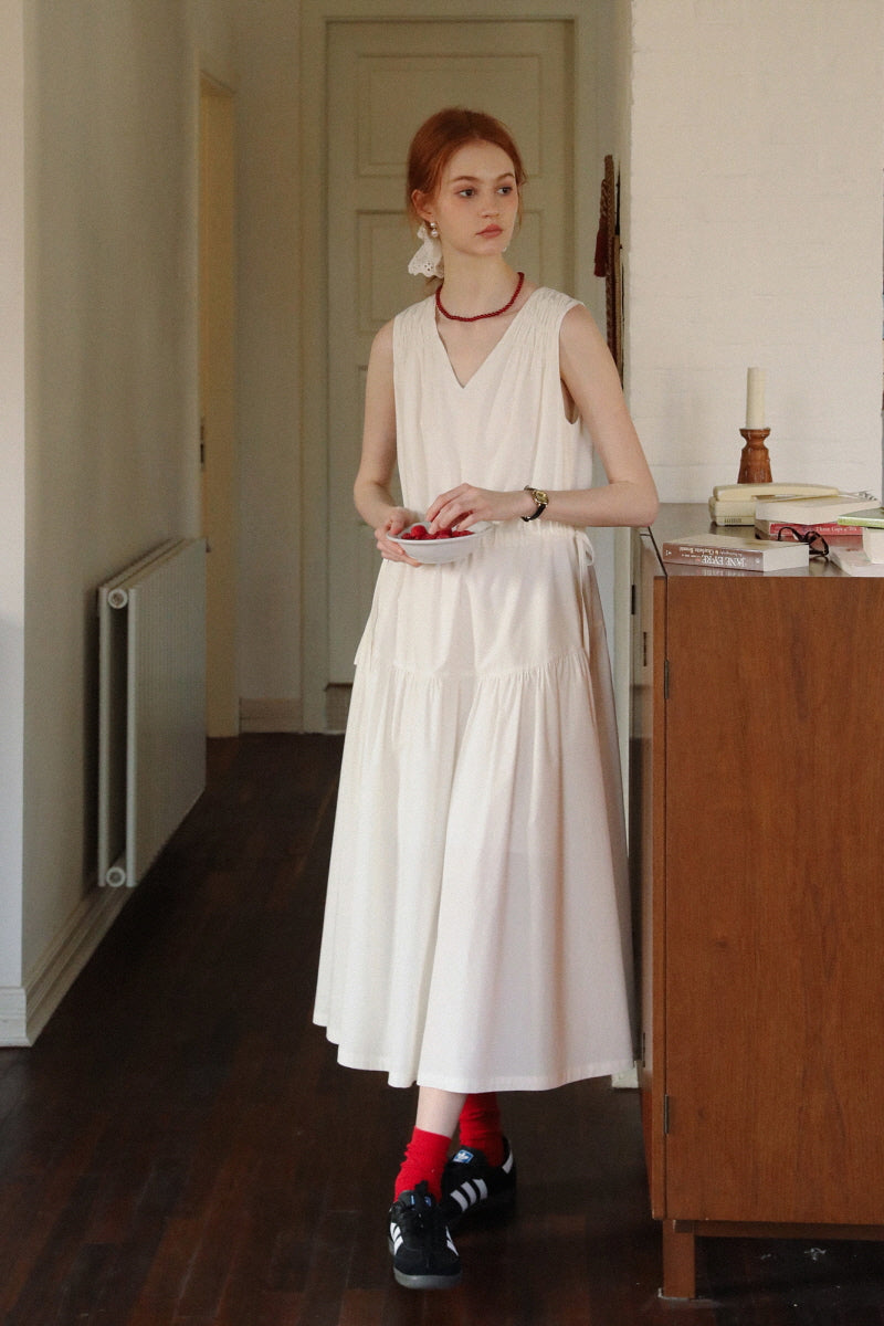 Drawstring V-Neck Sleeveless Long Dress