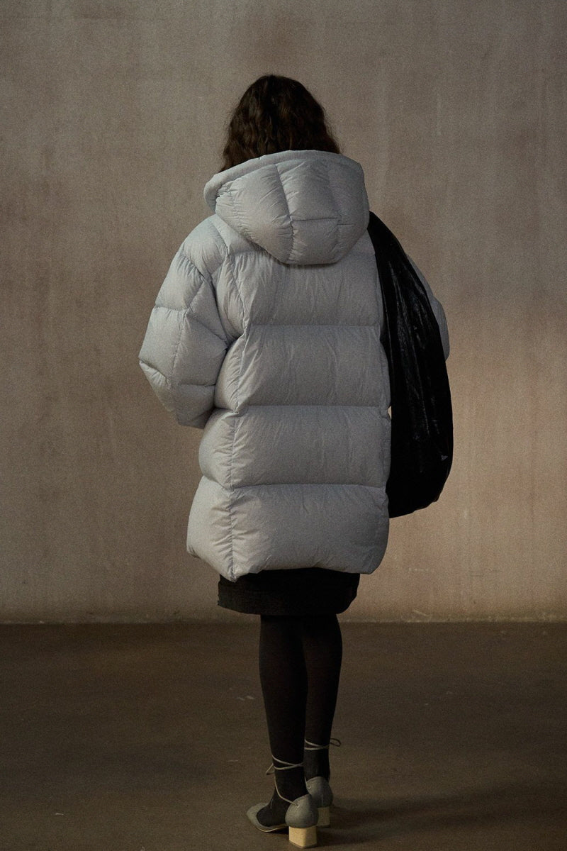 Cocoon Hooded Mid-Length Down Jacket
