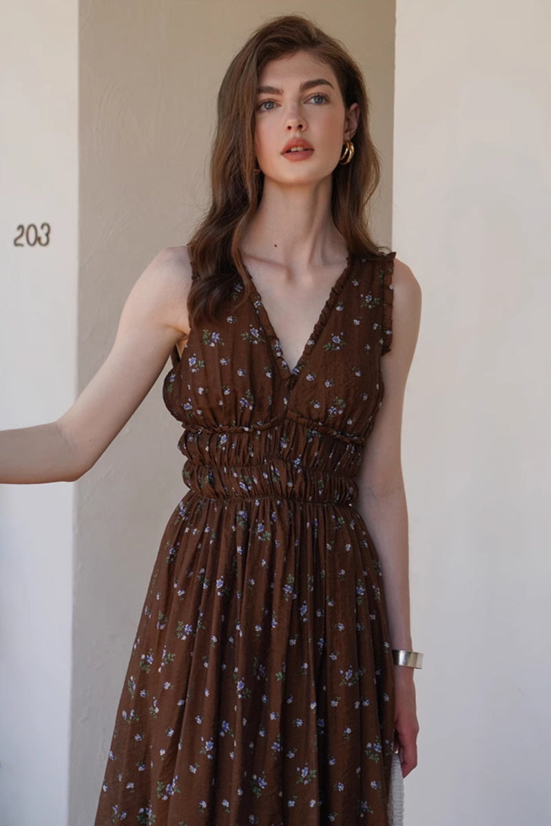 Cinched Waist V-Neck Tea Dress