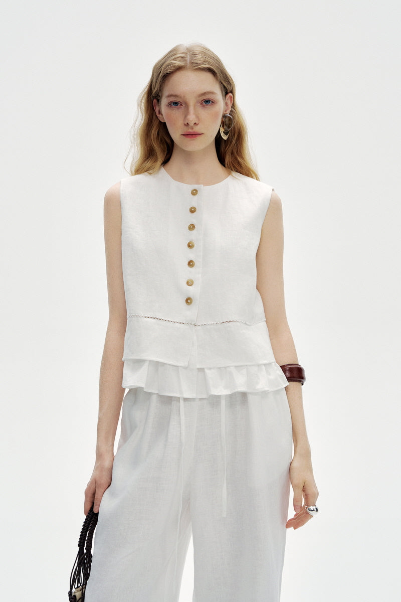 Cut-Out Embroidery Loose Sleeveless Vest Blouse