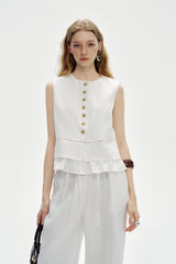 Cut-Out Embroidery Loose Sleeveless Vest Blouse