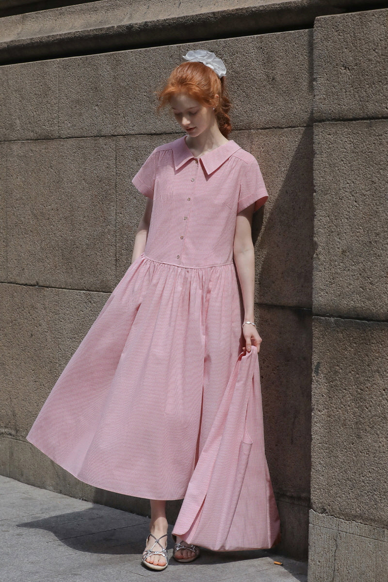 Striped Short Sleeve Waist Dress