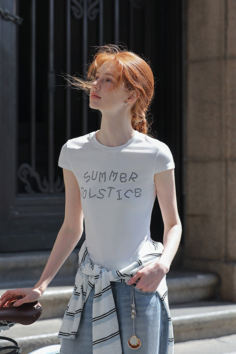 Alphabet Print Slim Fit Cap Sleeve T-Shirt