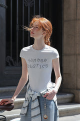 Alphabet Print Slim Fit Cap Sleeve T-Shirt