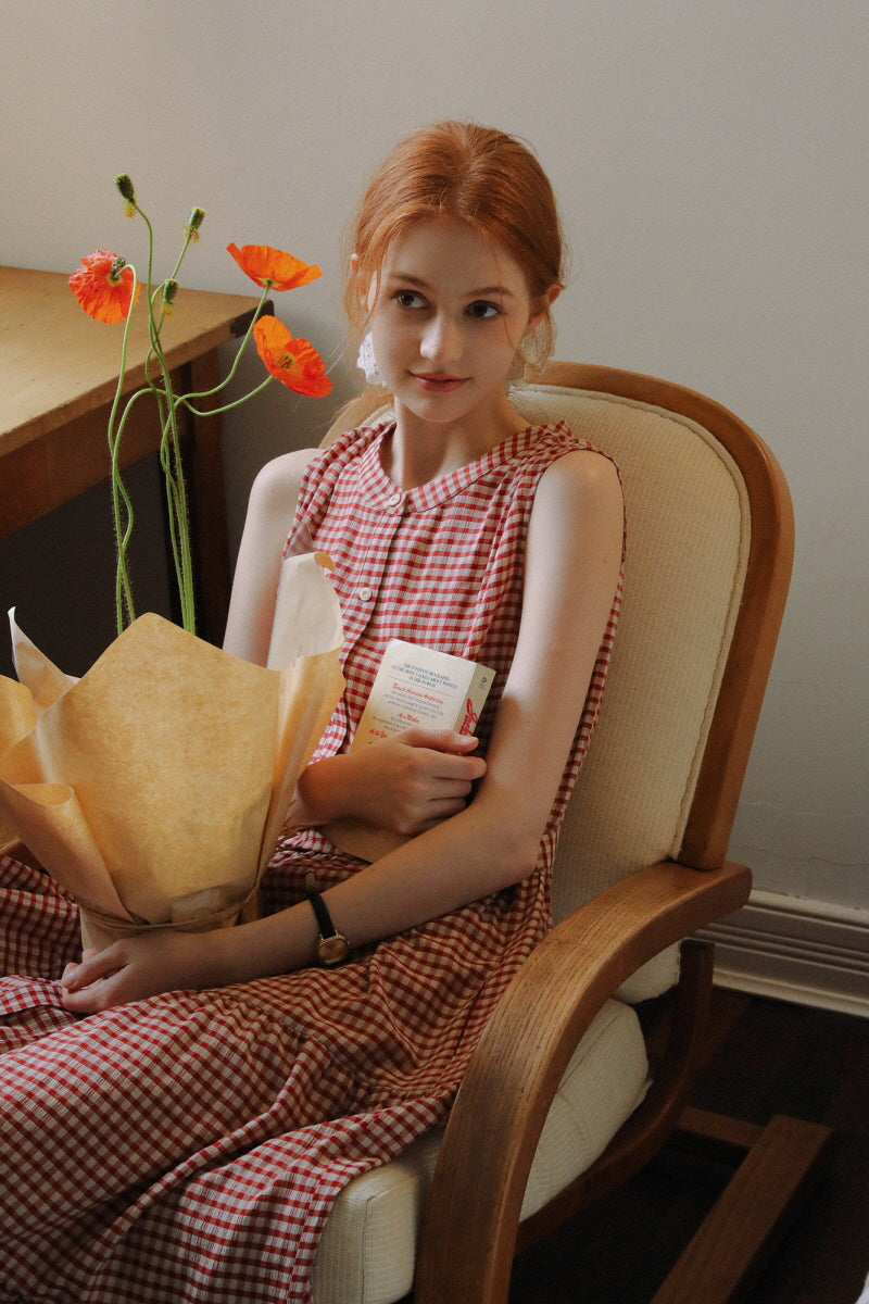 Vintage Lace-Up Check Dress