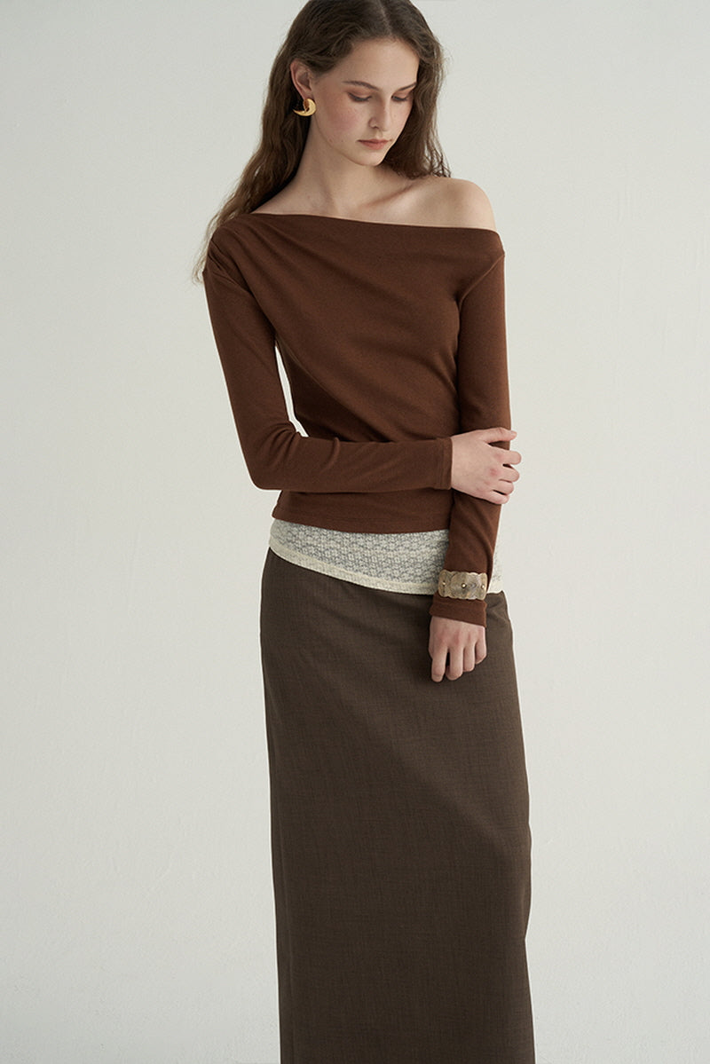 Asymmetric Waist Lace Panel Knit Top