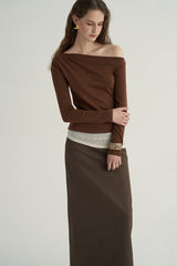 Asymmetric Waist Lace Panel Knit Top
