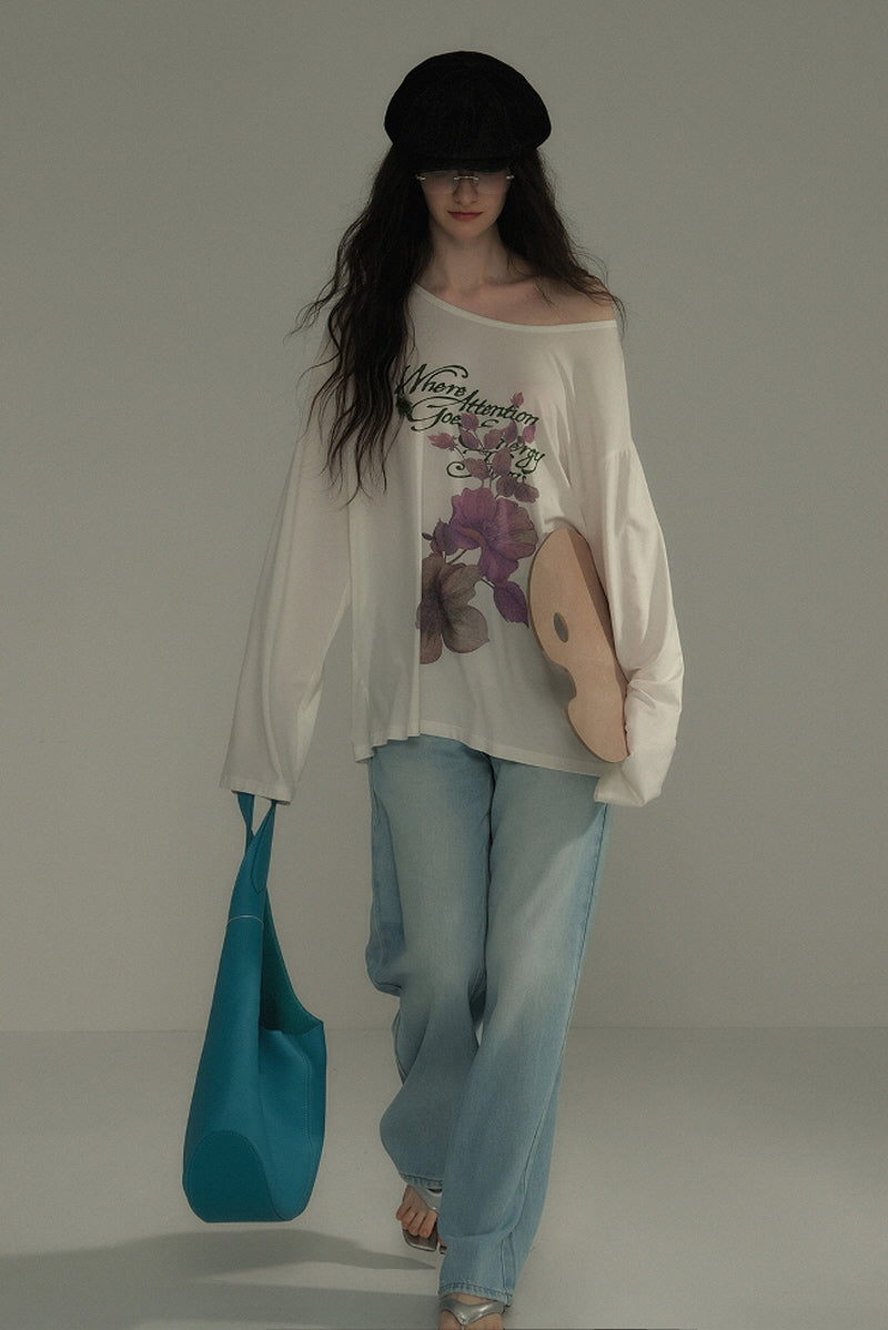 Asymmetrical Neckline Long Sleeve T-Shirt