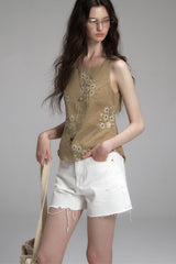 Back Cut-Out Embroidered Sleeveless Vest
