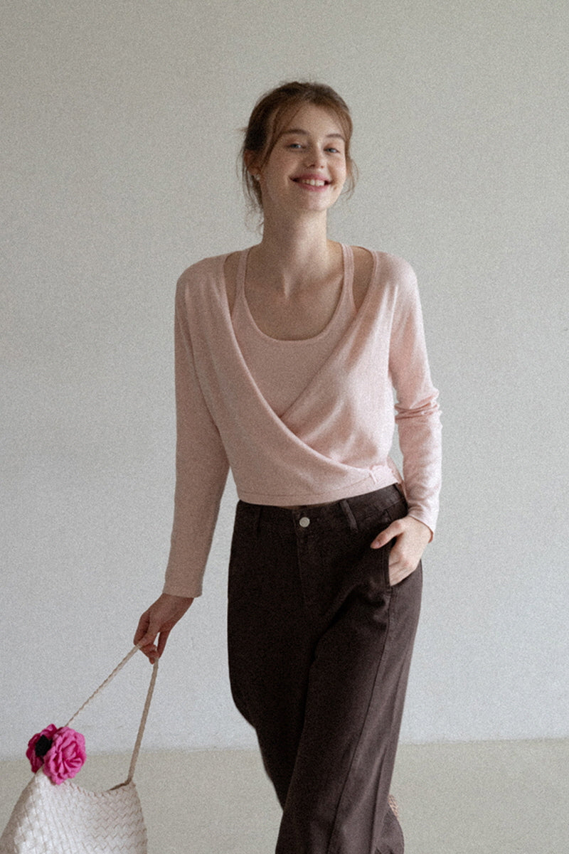 Lace-Up V-Neck Two-Piece Knit Top