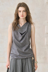 Plaid Drape Collar Top
