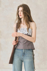 Plaid Lace Patchwork Bandeau Top