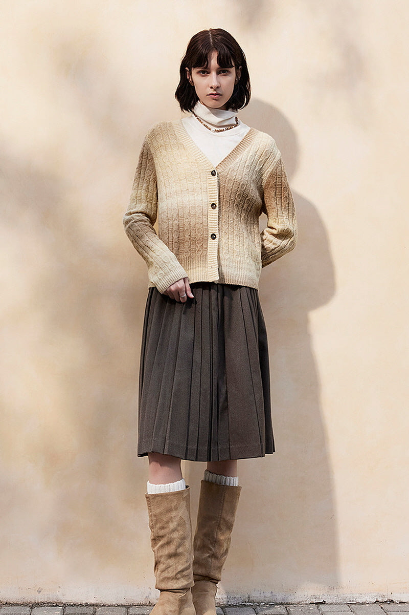 Gradient V-Neck Slouchy Knit Cardigan