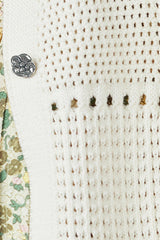 Textured Micro-Cut-Out Knit Pearl Button Cardigan