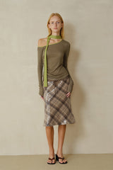 Slanted Shoulder Contrast Panel Knit Top